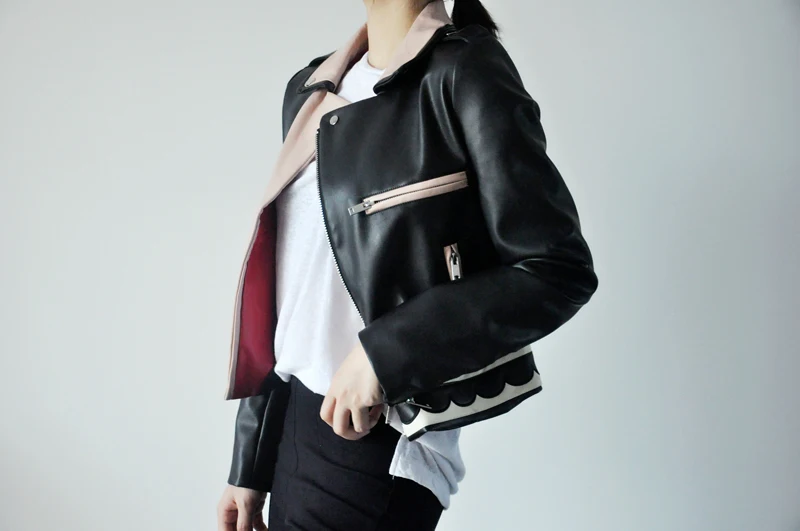 Уличные кожаные куртки с принтом Love circle женские тонкие на молнии вышивкой F50 |