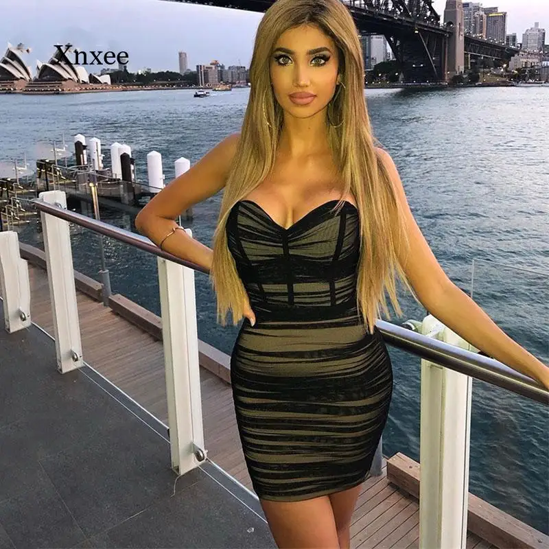 

Summer Women's Mesh Pleated Strapless Sexy Long Dress Elegant Evening Gown High Split Party Dress Halter Tight