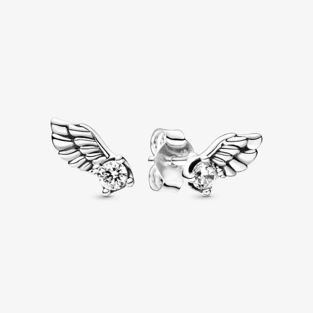 

2020 Real 925 Sterling Silver Sparkling Angel Wing Stud Earrings For Women Fashion daily wear petite earring jewelry