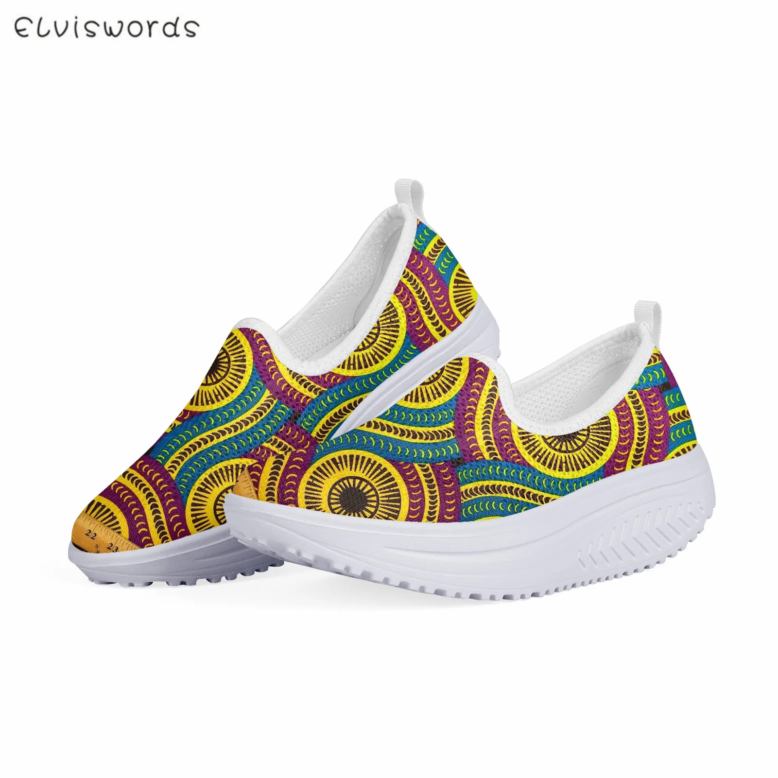 

ELVISWORDS Fashion Women Breathable Air Mesh Fitness Flat Shoes Tribal African Print Design Sneaker Spring Casual Platform Shoes