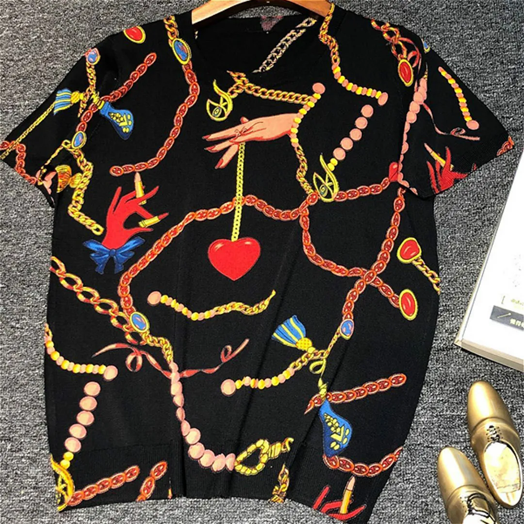 Женская блузка с коротким рукавом Офисная рубашка принтом повседневные летние