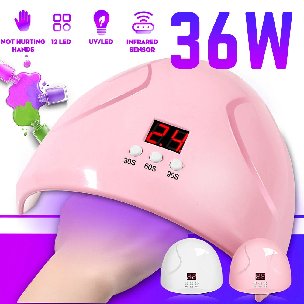 

36W UV LED Nail Lamp 12 Leds for Manicure Gel Nail Dryer Drying Nail Polish Lamp 30/60/90 Timing Infrared Sensor Manicure Tools