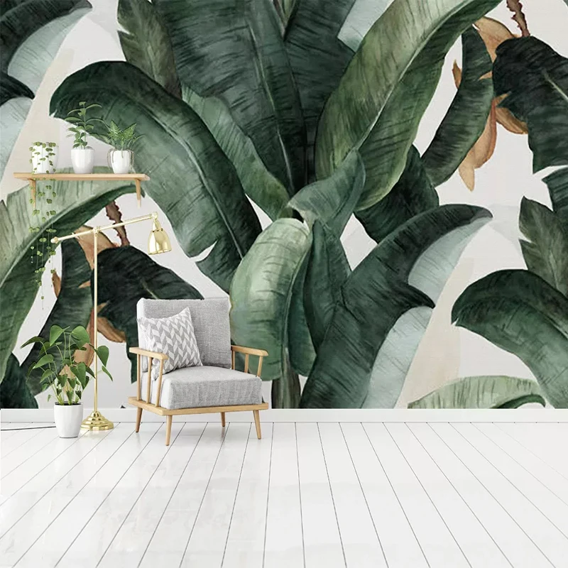 

Drop Shipping Custom 3D Photo Wallpaper Decor Retro Nostalgic Pastoral Hand Painted Banana Leaves Large Mural Wall Decoration