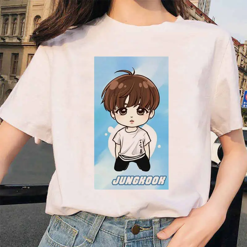 2020 размера плюс с принтом Bangtan Boys футболка для женщин в Корейском стиле Стиль