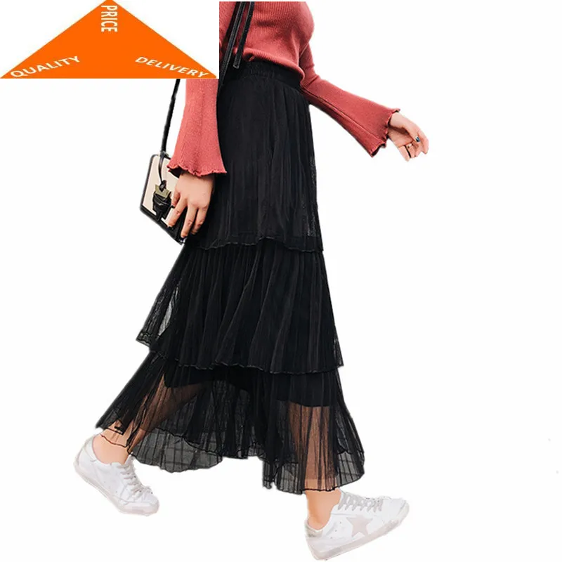 

for Summer Clothes Women Long Mesh Skirts Newest Fashion Solid High Waist Skirt Office Ladies Streetwear Clothing LWL386