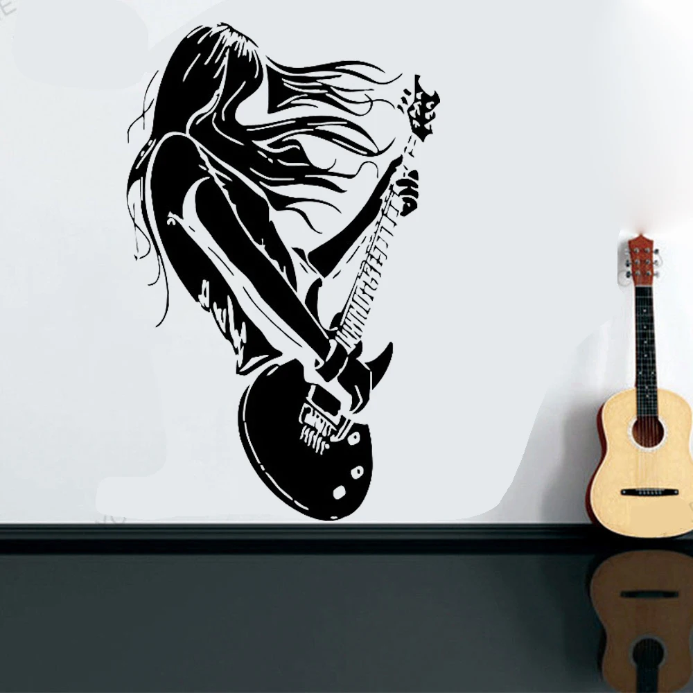 

Настенная Наклейка для гитары, музыки, энтузиастов, наклейка для рок-музыки, украшение для гостиной, Женская виниловая Фреска для гитары, до...
