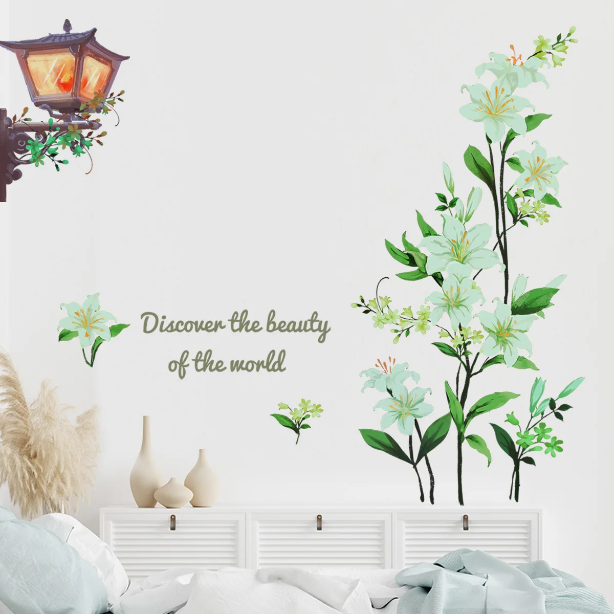 

Small Fresh Flowers Wall Stickers Street Lamp Home Living Room Backdrop Wall Decoration Girl Bedroom Teen Room Decor Mural