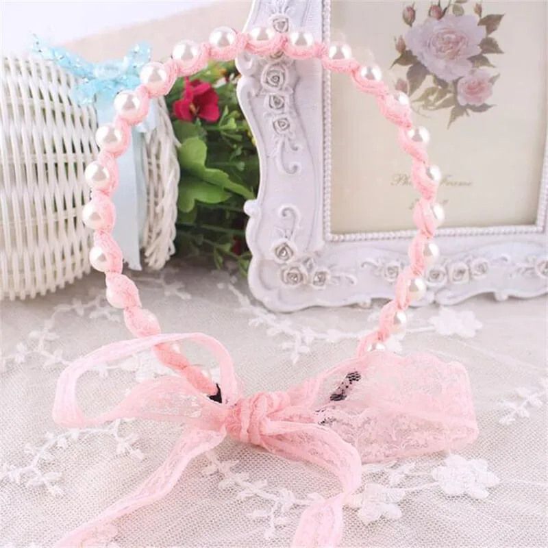 

Hot Elegant Pearl Lace Streamer Headband Pearl Lace Streamer Headpiece Headband Knot Headwear t6
