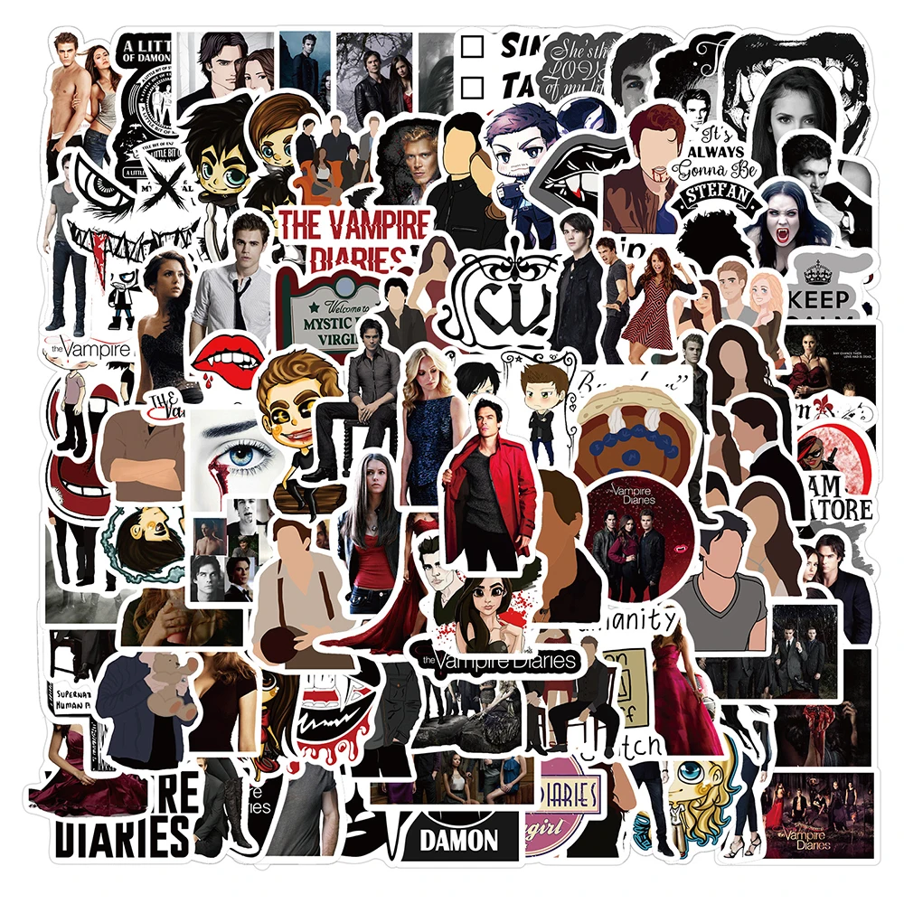 Pegatinas de serie de TV The Vampire Diaries, calcoman&iacute;as para ordenador port&aacute;til, equipaje, monopat&iacute;n, guitarra, cuaderno, tel&eacute;fono, pegatinas de juguete para ni&ntilde;os, 10/30/50/100 Uds.-2