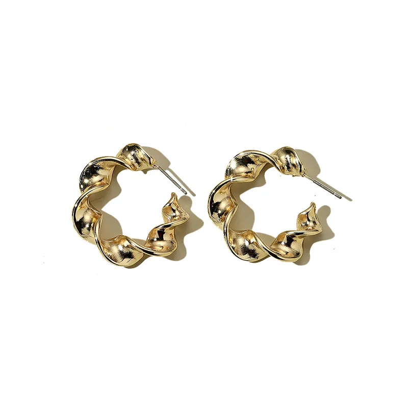 

Fashion Gold Color Hoop Earring For Women Twist Circle Chain Drop Earrings Vintage Round Statement Earring Brincos Jewelry