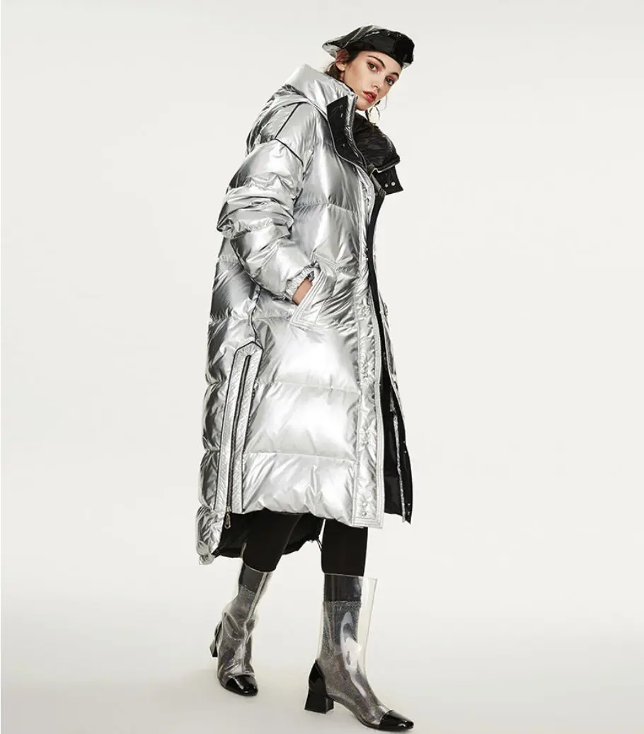 

Куртка Мужская/Женская, серебристая, длинная, свободная