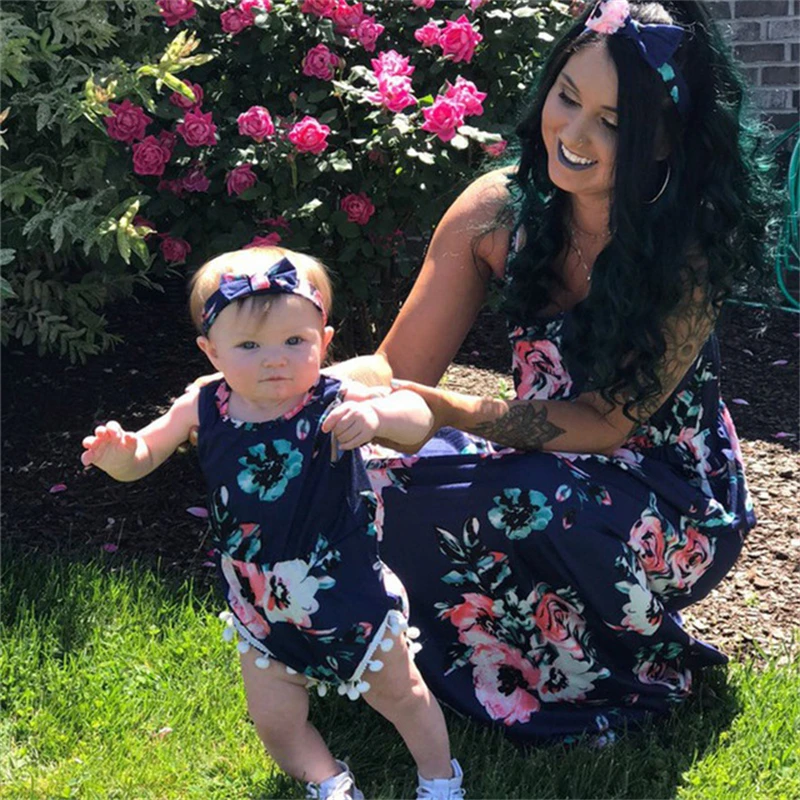 

Summer Family Matching Outfits Parent Child Sling Dress Women Clothing Mother Daughter Girl Mom Baby Kid Long Skirt Home Clothes