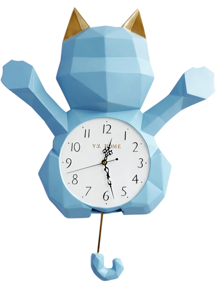 Большие геометрические настенные часы 3d мультяшный Кот на удачу для гостиной