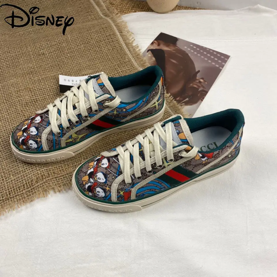 

Disney Donald Duck Women's Shoes Round Toe Flat Lace-up Sneakers Spring Breathable Canvas Shoes Casual All-match