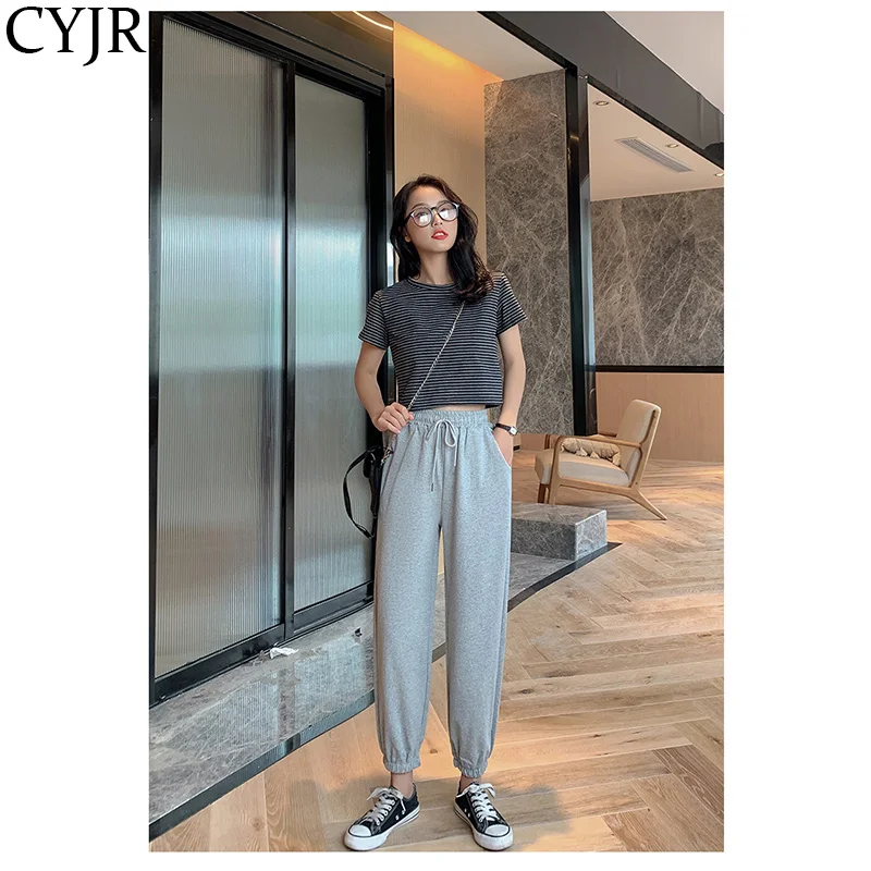 

Candy Color Orange Pink Gray Sports Pants Female Street Leisure BF Harajuku Harem Pants S-XL 2021 Autumn Women Sweatpants