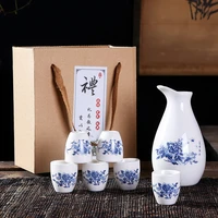 japanese sake set 6 pieces sake set hand painted design porcelain pottery traditional ceramic cups crafts wine glasses gift box