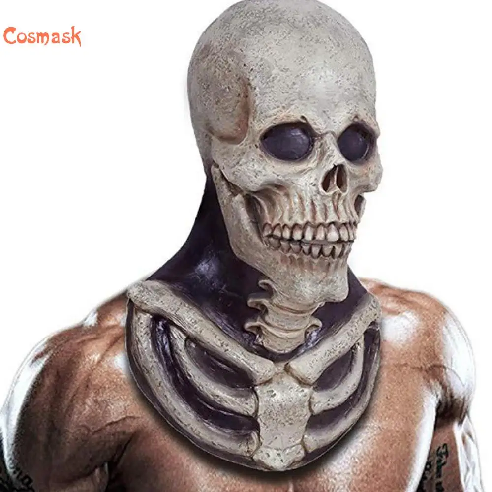

Cosmask Skull Skeleton Mask Bone Chest Piece Halloween Costume Horror Evil Latex Rubber Full Head Mask