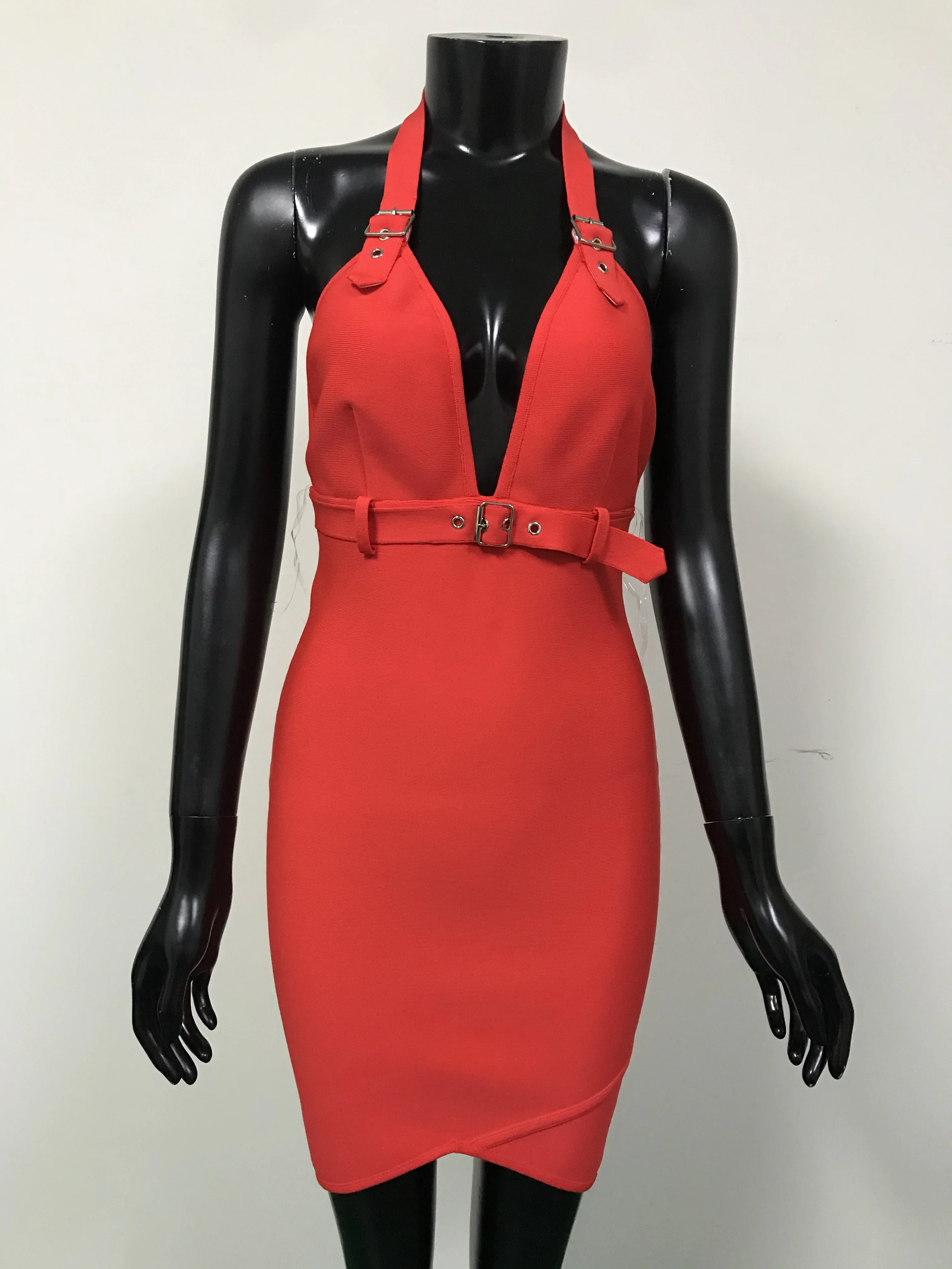 

2020 Women Fashion Sexy Halter Mini Red Bandage Dress Designer Elegant Evening Celebrity Party Dress Vestido