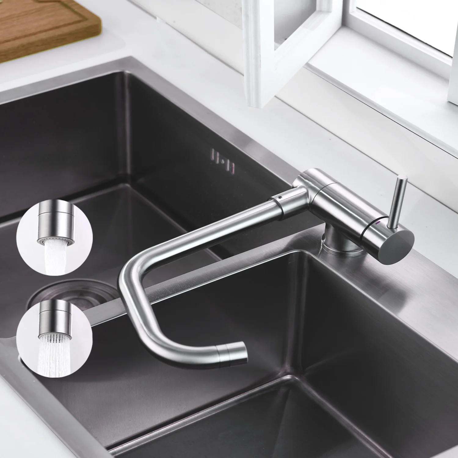 

Kitchen Faucet Foldable with 2 Types Sprayer