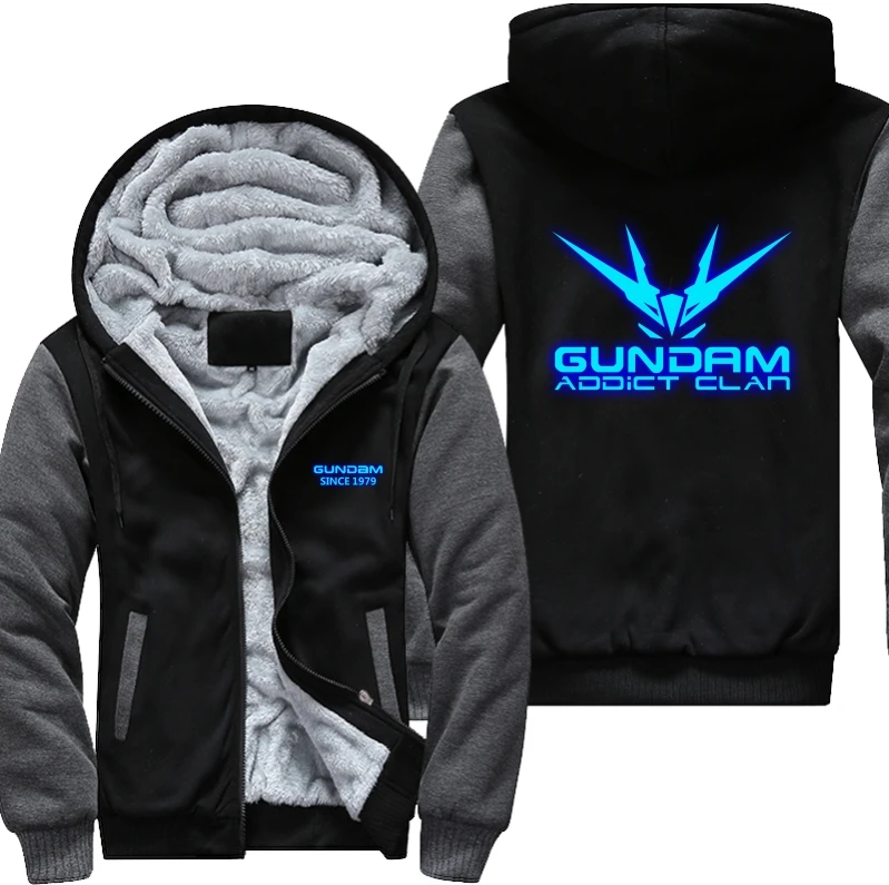 New Winter Jackets Luminous pattern Coats Gundam hoodie Game Hooded Thick Zipper Men cardigan Sweatshirts USA Size | Мужская одежда