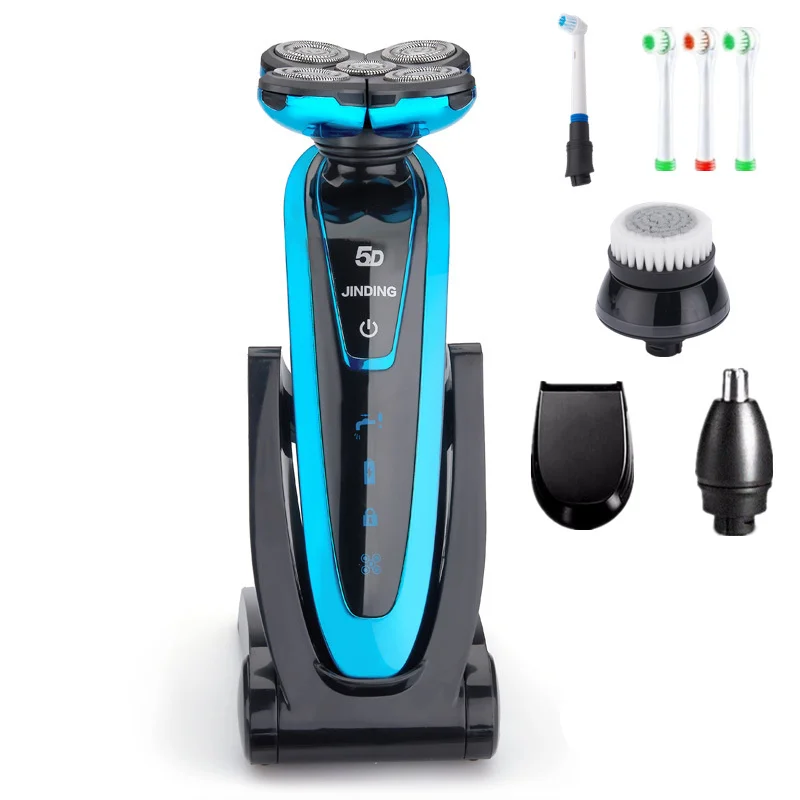 blue-5 JINDING перезаряжаемая электробритва для мытья всего тела 5D с плавающей головкой для бритья для мужчин водонепроницаемая электрическая бритва D40 - Цвет: blue-5