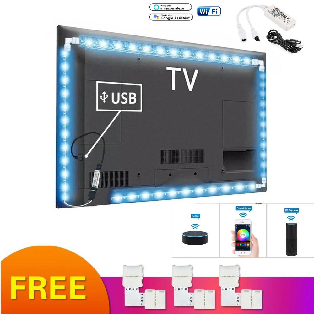 Светодиодная лента USB светильник 5V RGB/RGBW/RGBWW Wi Fi Smart APP Alexa Google комплект гибкая 1 м 2 5