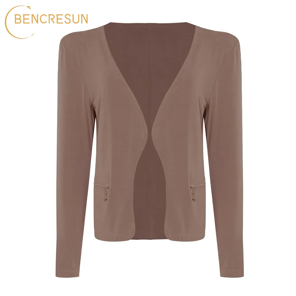 Женский блейзер на молнии с лацканами осенне-зимняя куртка длинным рукавом