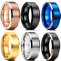 6 colors simple 8mm men tungsten carbid ring gold blue black matte finish beveled polished edge engagement ring men wedding band