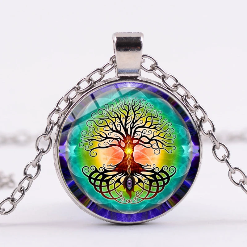 Древо жизни ожерелье Цвет Фул стеклянный купол кулон ручной работы подарки