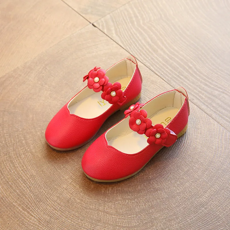 Zapatos de cuero para ni&ntilde;as, calzado plano de princesa, flor dulce para boda, a la moda, 2022-5