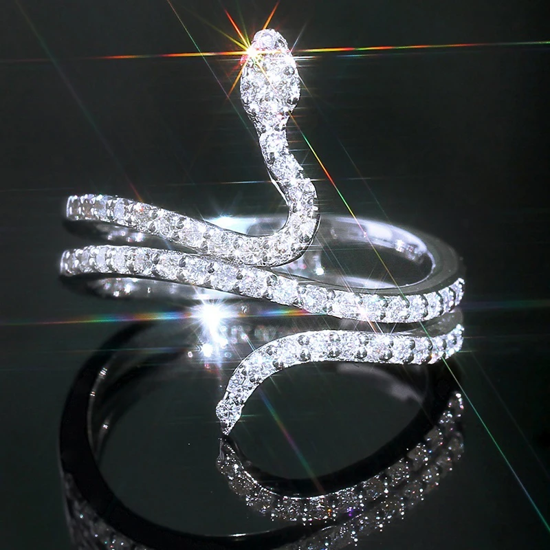 

Silver Color Glitter Snake Bling Fashion Rings Women CZ Jewelry Wedding Gift Finger Rings