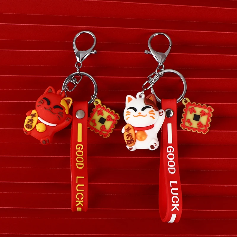

1Pc Cute Lucky Cat Key Chain PVC Keychain Maneki Neko Car Keyring Bag Pendant Fortune Cat Keychain