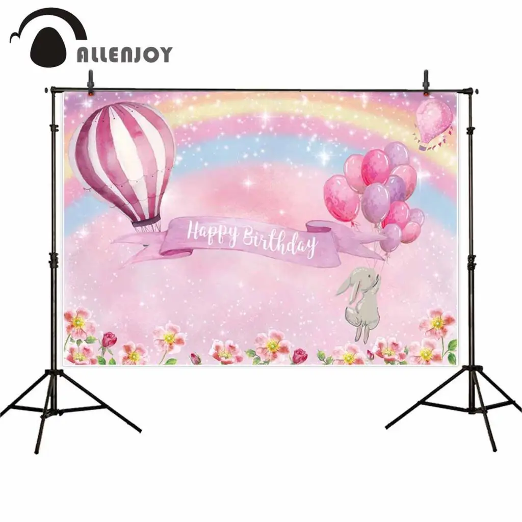 Обои Allenjoy с днем рождения воздушный шар цветок листья кролик радуга Розовый