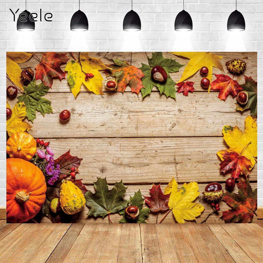 

Yeele Photocall Autumn Wood Board Backdrop Maple Leaves Fruits Food Photographic Photography Background Photo Studio Photophone