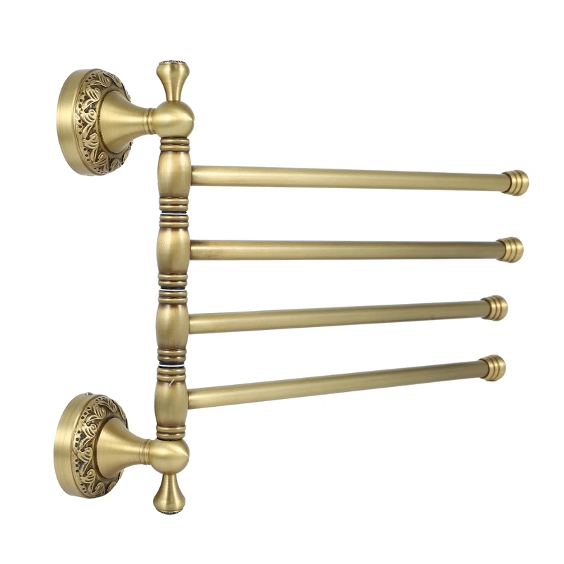 

Bathroom Accessories,Antique Brass Towel Bars for Bathroom, Wall Mounted, Swivel Towel Rack Holder, 4 Arms