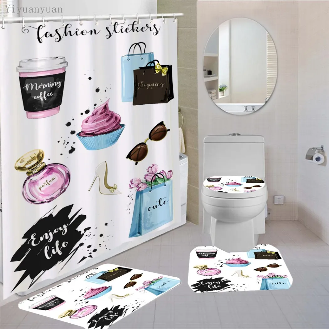 Miglior Set Di Tende Da Doccia Con Tacco Alto Rosso Cosmetici Rossetto Stampa Tappetino Da Bagno Tappeto Con Piedistallo Copriwater Tende Da Bagno Con Ganci