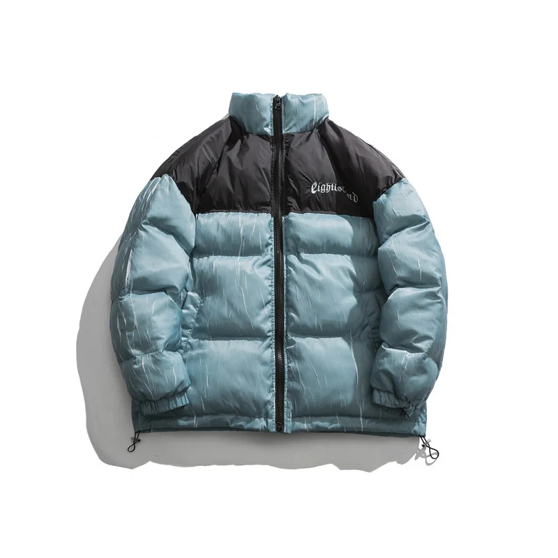 

Men's Long Sleeve Jacket Stand Collar Oversized Patchwork Parka Coat Personality Tearing Crack Casual Embroidery Winter 2021