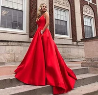red arabic dubai prom dresses 2021 robe de soiree long spaghetti straps v neck beaded satin celebrity evening gowns