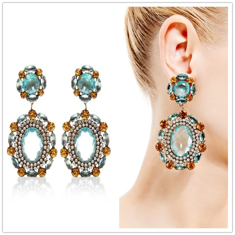 

Noble luxury ladies silver inlaid natural sapphire topaz earrings fashion jewelry