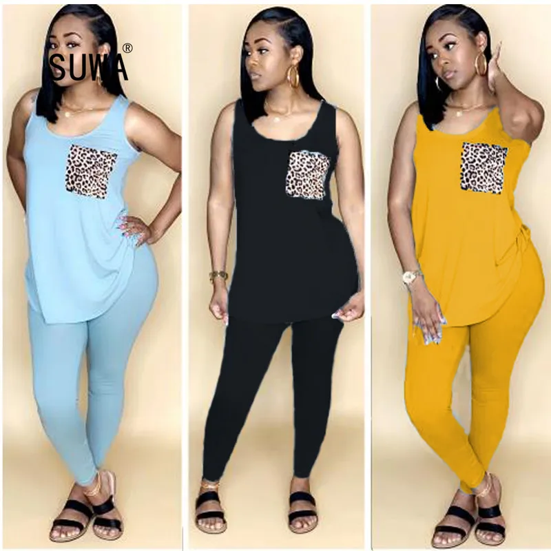 

2020 Summer New Arrival Lazy Simple Natuer Young Tracksuits X-Long Tank Top Braid Waist Long Pants Slim Women 2 Piece Set