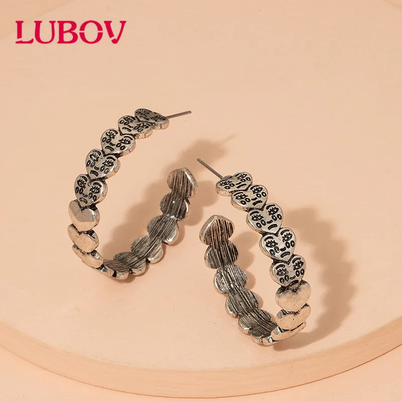 

LUBOV Ins Fashion Love Crying Face Hoop Earrings Shining Antil-silver Color Alloy Earrings for Wedding Party Jewelry Gift