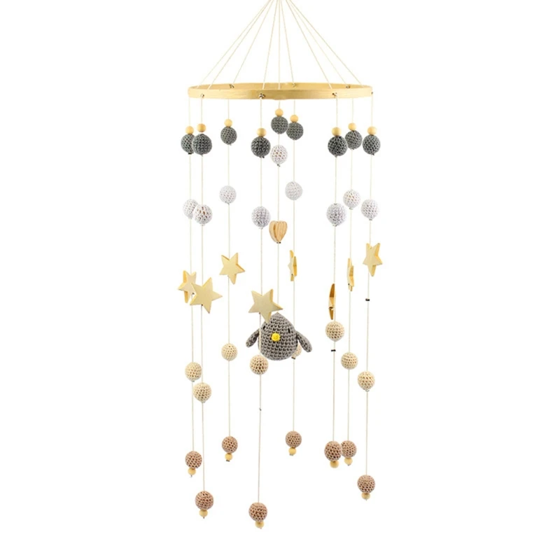 

D7WF Baby Crib Mobile Rattle Toy Knitting Wool Bird Beads Bed Bell Wind Chime Decor
