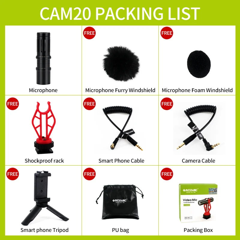 Acemic CAM50/CAM20 DSLR камера видео микрофон для iPhone/Android мобильный телефон canon EOS/Nikon