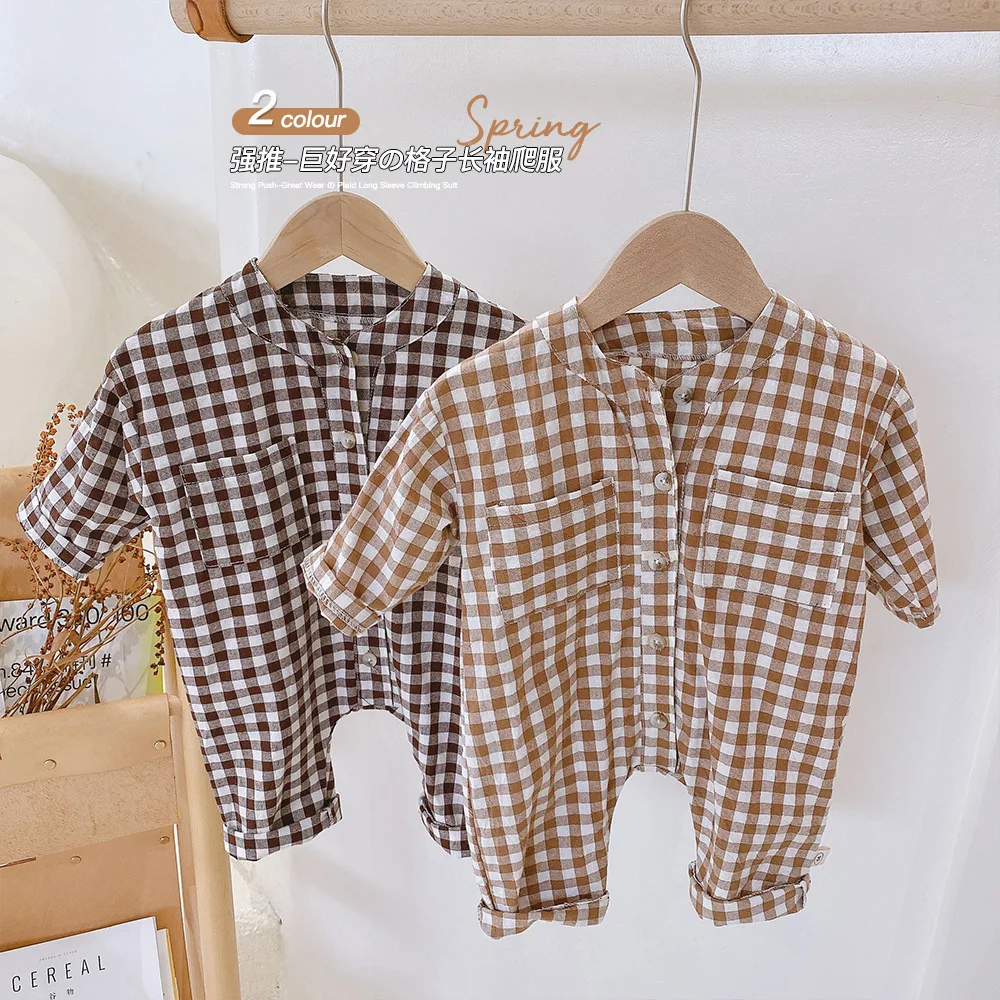 

0-2-year-old infant 2021 spring new Plaid climbing suit Korean one-piece new born baby clothes