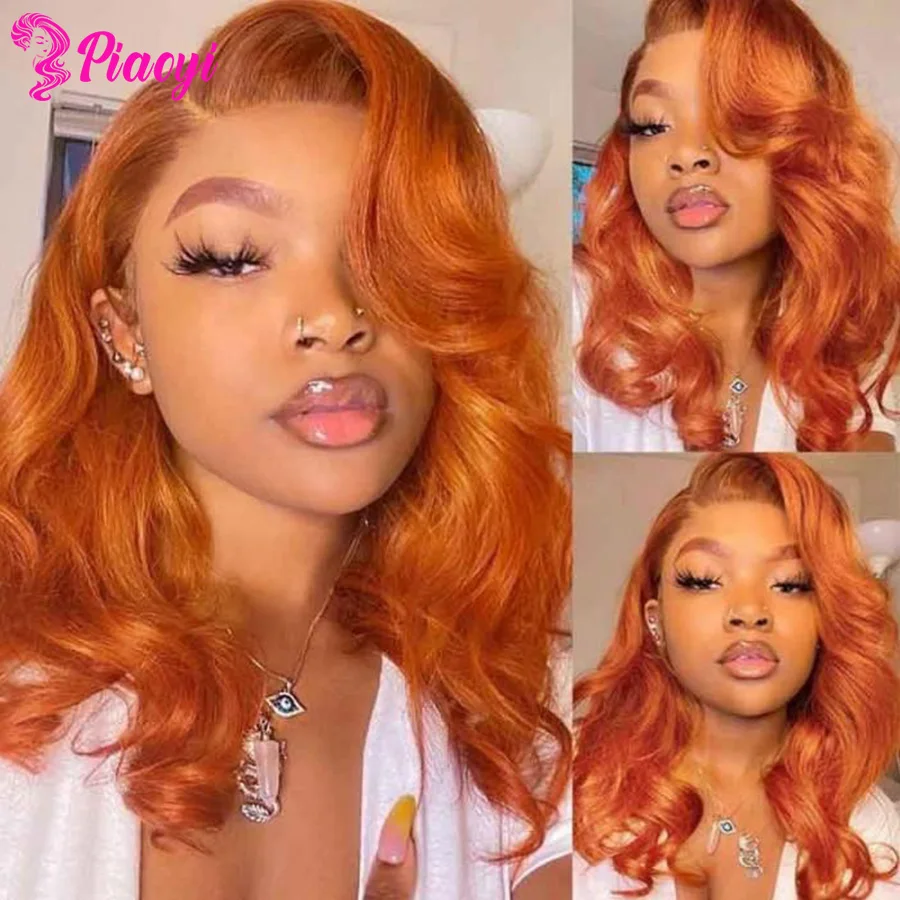 

Orange Ginger Color 13x4 Lace Front Wigs Pre Plucked Brazilian Body Wave Human Hair Wigs Glueless T Part Lace Wigs for Women