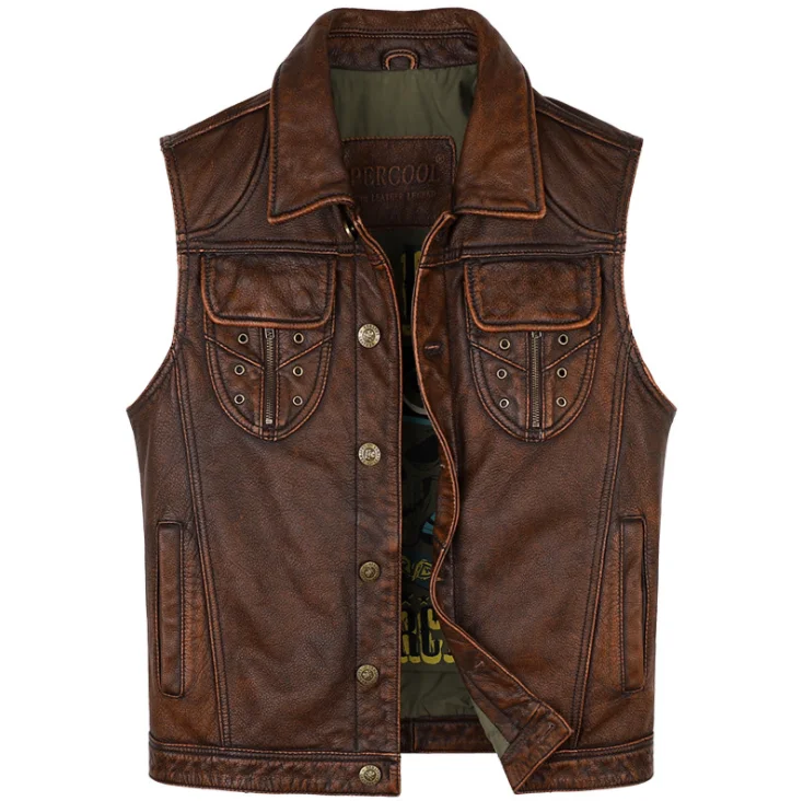 Мотоциклетный Байкерский клубный кожаный жилет Винтажный Мужской в стиле панк