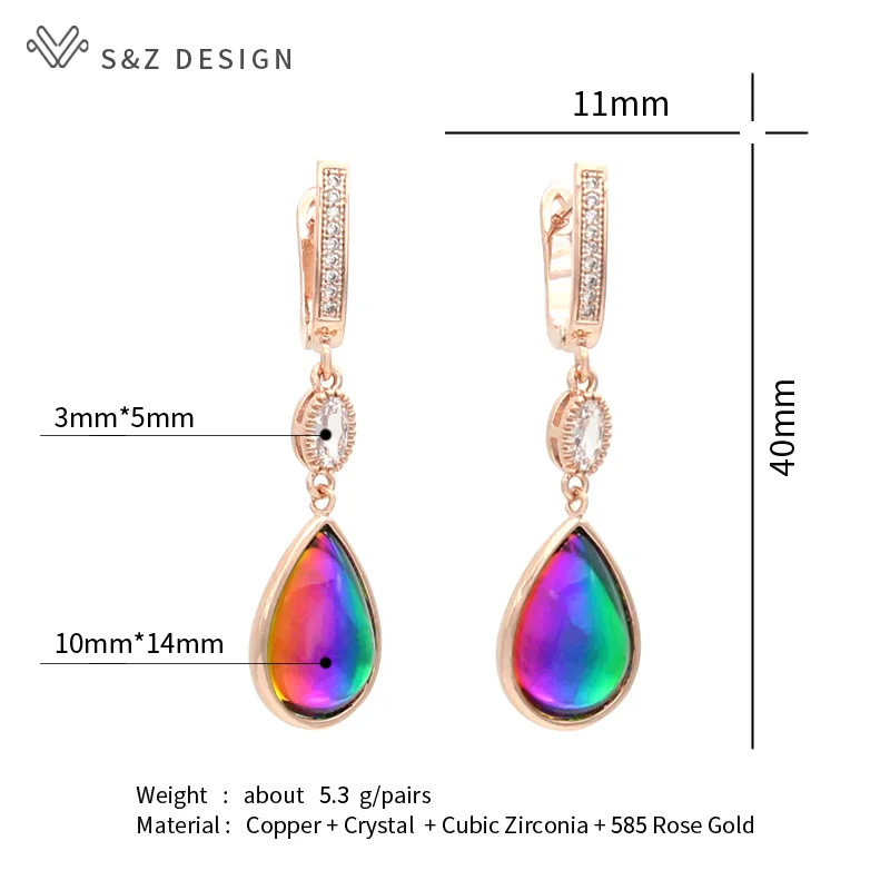 S&ampZ разрабатывает новые модные кристаллические капли воды висят серьги 585