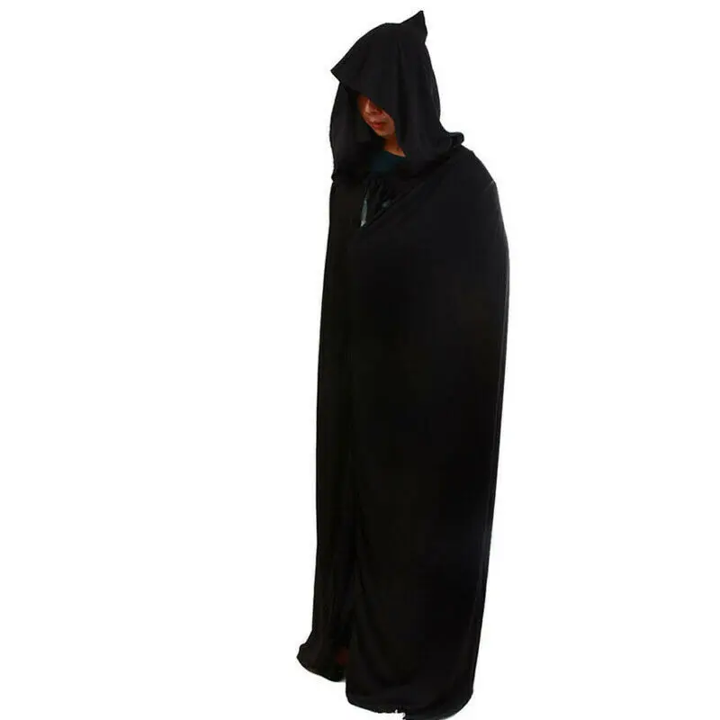 Унисекс с капюшоном накидка костюм на Хэллоуин рыцарский Плащ черный человек