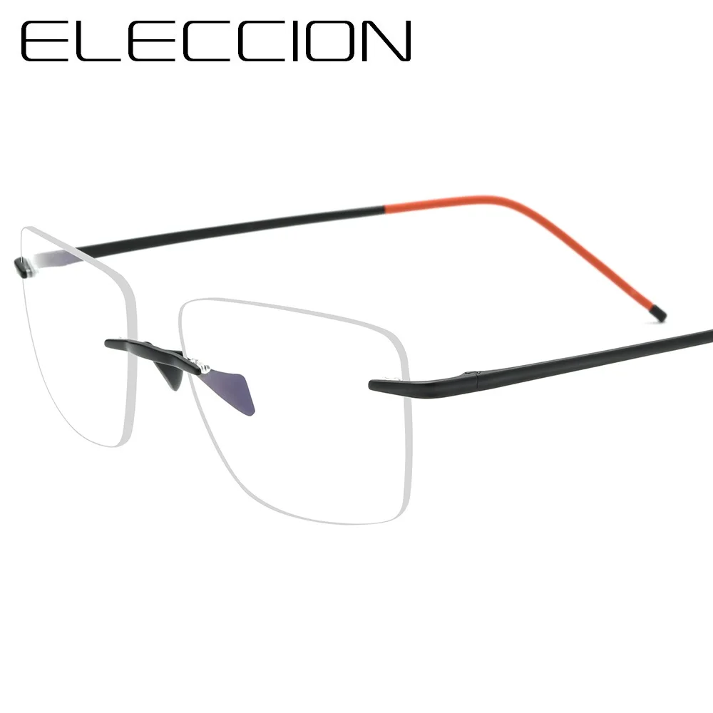 

ELECCION Rimless Glasses Pure Titanium Prescription Eyeglasses Frame Men Ultralight Myopia Optical Frameless Eyewear 56 -18-145