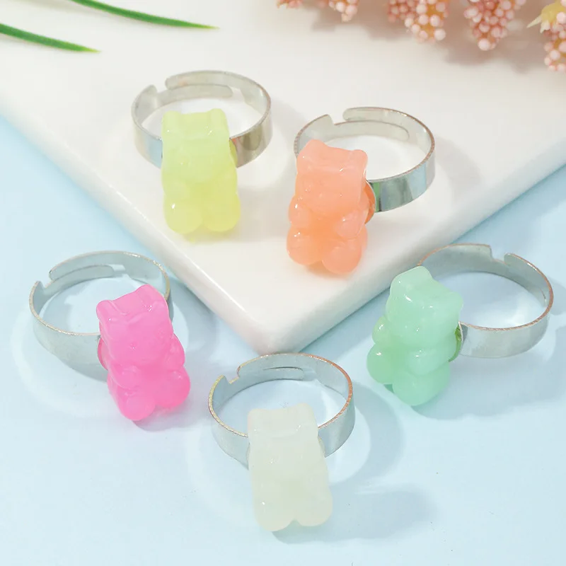 

New Fashion Resin Gummy Bear Adjustable Finger Rings for Women Girl DIY Cartoon Animal Bear Rings Creative Anillos Jewelry Gifts
